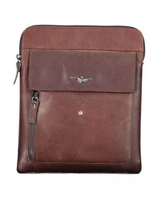 Aeronautica Militare Brown Elegant Leather-Poly Shoulder Bag With Contrasting Details for men