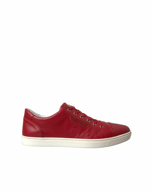 Dolce & Gabbana Shoes Red Portofino Leather Low Top Mens Sneakers for men