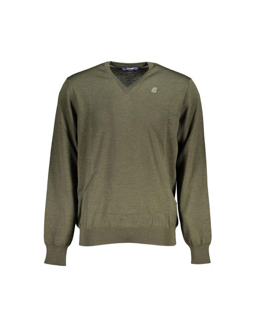 K-Way Green Emerald V-Neck Wool Sweater for men