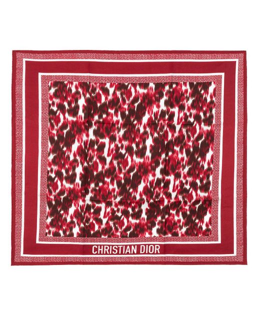 Dior Red Elegant Silk Scarf With Animalier Print