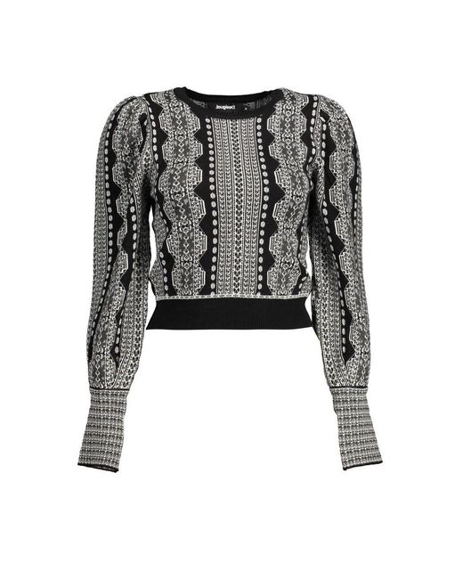 Desigual Black Chic Puff-Sleeve Contrasting Detail Top