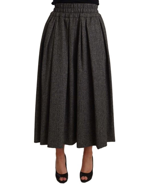 Dolce & Gabbana Gray Wool High Waist A-line Piece Skirt in Black | Lyst