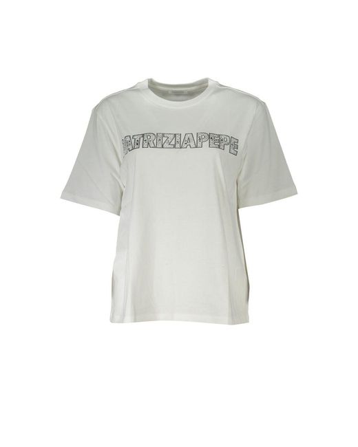 Patrizia Pepe Gray Elegant Short Sleeve Crew Neck T-Shirt With Rhinestone Detail