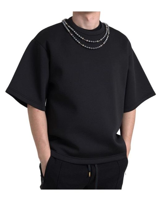 Dolce & Gabbana Black Embellished Neckline Casual T-Shirt for men