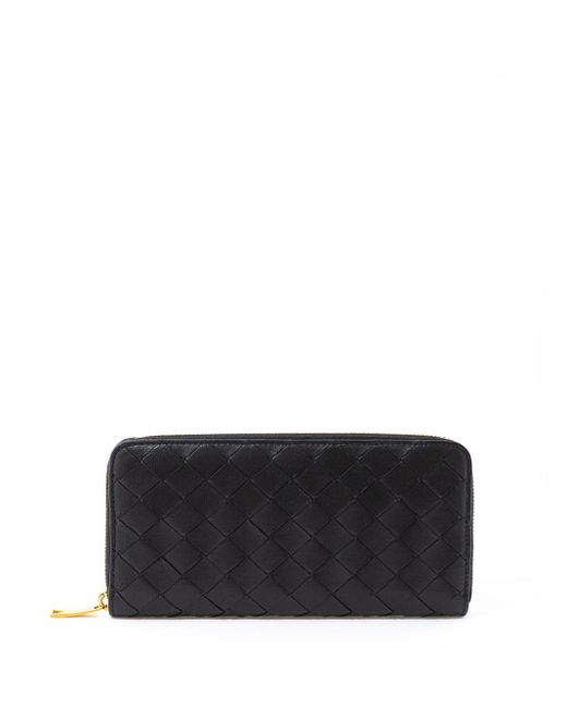 Bottega Veneta Black Elegant Intreccio Leather Zip Wallet