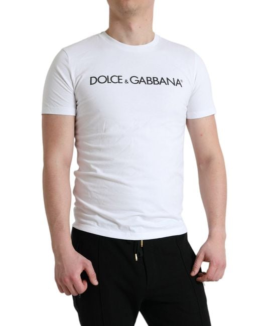 Dolce & Gabbana White Logo Print Cotton Round Neck T for men