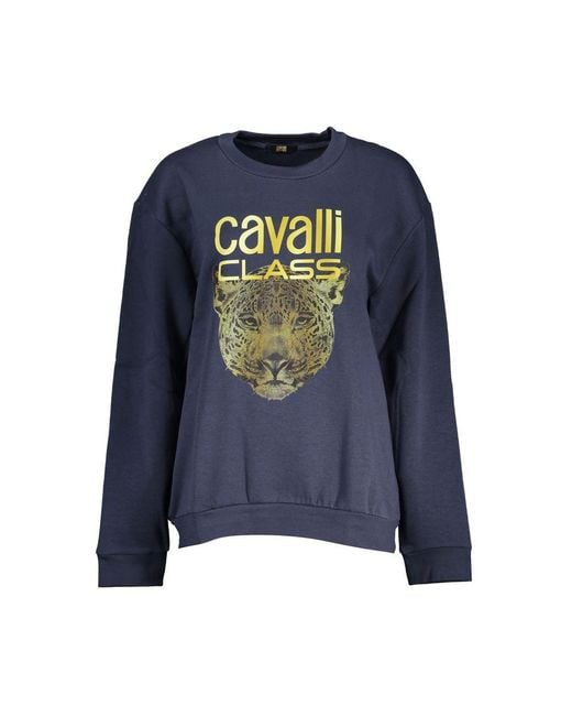 Class Roberto Cavalli Blue Elegant Fleece Crew Neck Sweatshirt