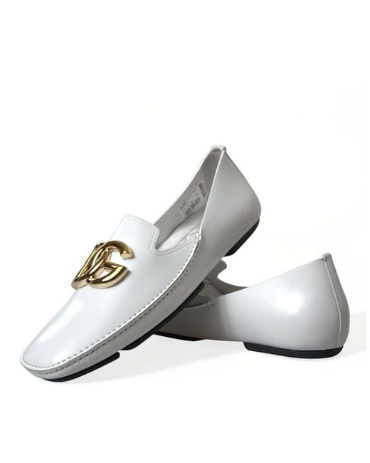 Dolce & Gabbana Metallic White Leather Dg Logo Men Loafer Dress Shoes for men