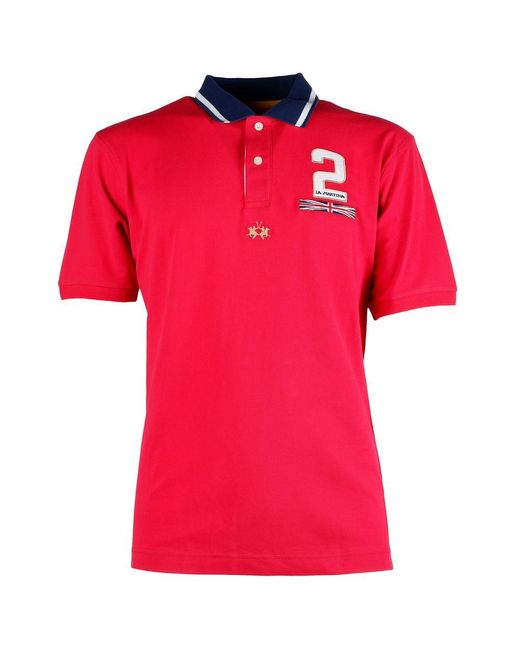 La Martina Red Elegant Stretch Pique Cotton Polo Shirt for men