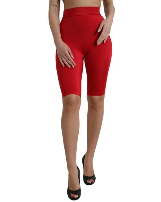 Dolce & Gabbana Red Stretch High Waist Cropped Leggings Pants
