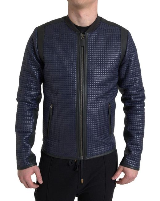 Dolce & Gabbana Blue Nylon Sheep Full Zipbiker Jacket for men
