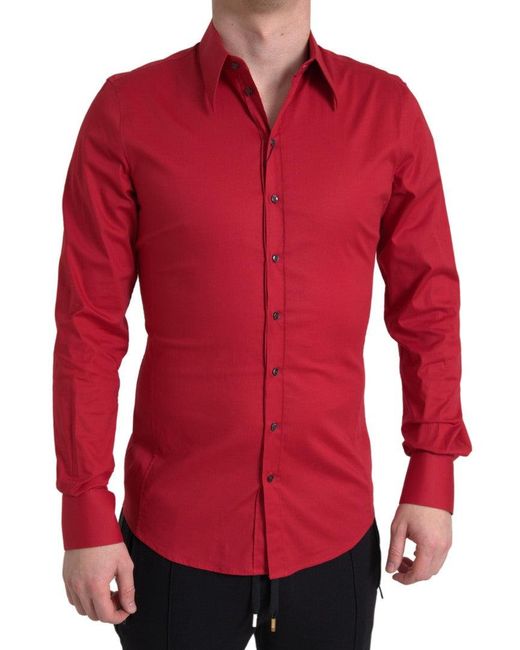 Dolce & Gabbana Red Collared Long Sleeve Sicilia Shirt for men