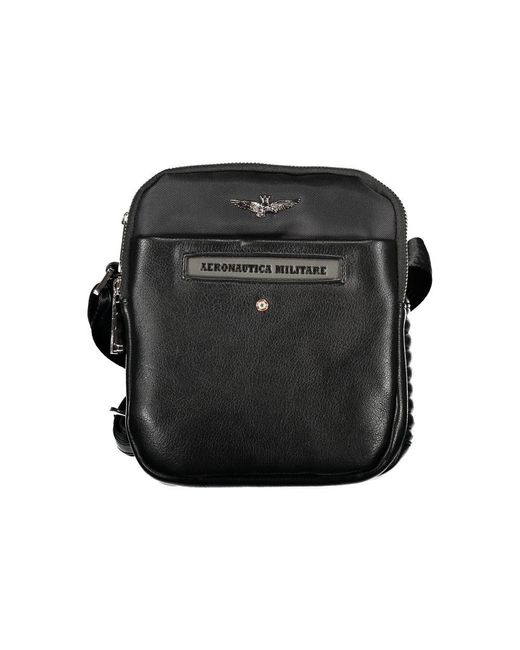 Aeronautica Militare Black Sleek Dual-Compartment Shoulder Bag for men