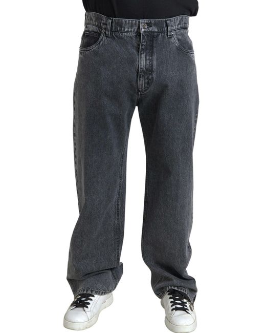 Dolce & Gabbana Blue Dark Gray Cotton Straight Fit Men Denim Jeans for men