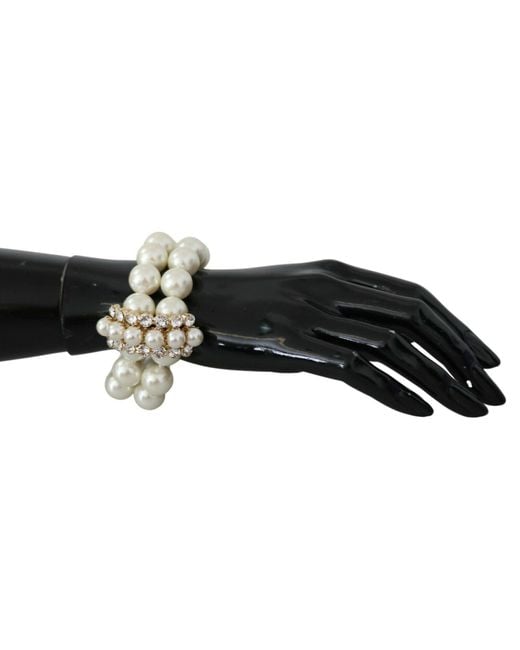 Dolce & Gabbana Black Tone Crystal Faux Pearl Sicily Wrist Bracelet