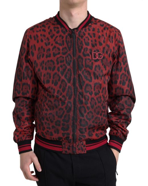 Dolce & Gabbana Red Leopard Bomber Short Coat Jacket for men