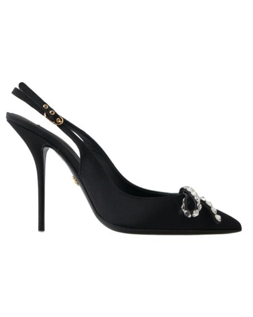 Dolce & Gabbana Black Crystal Embellished Slingback Heel Shoes