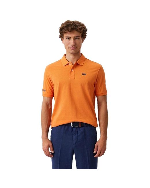 La Martina Orange Cotton Polo Shirt for men