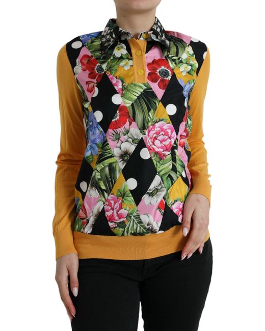 Dolce & Gabbana Black Multicolor Patchwork Cashmere Henley Sweater