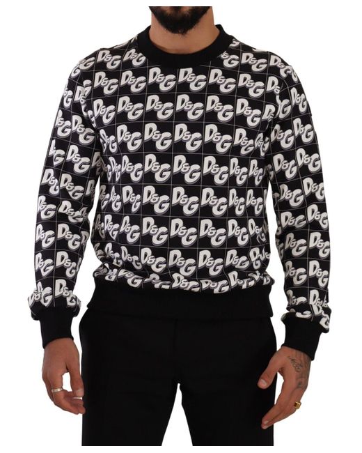 Dolce & Gabbana Black White Cotton Dg Mania Logo Pullover Sweater for men