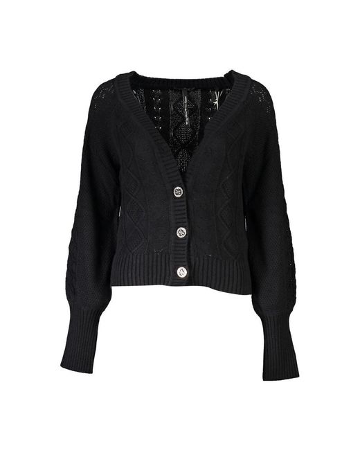 Guess Black Elegant Long Sleeve Cardigan With Contrast Details