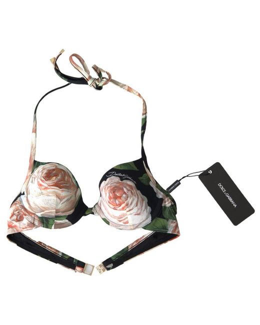 Dolce & Gabbana White Multicolor Floral Beachwear Swimwear Bikini Top