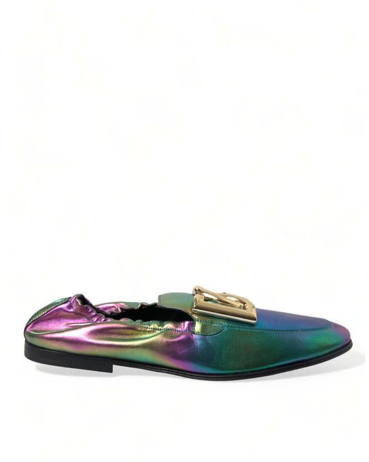 Dolce & Gabbana Green Multicolor Leather Dg Logo Loafer Dress Shoes for men