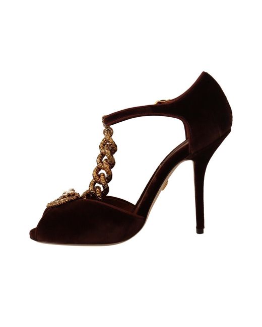 Dolce & Gabbana Maroon Velvet Devotion Heart Heels Sandals Shoes in Black |  Lyst UK