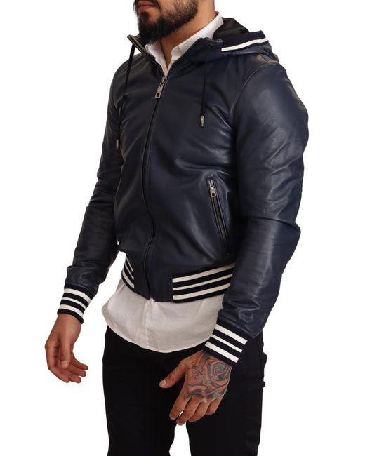 Dolce \u0026 Gabbana Blue Leather Hooded 