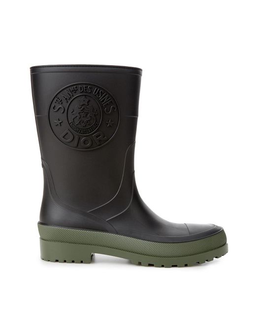 Dior Black Rubber Low Boots With Green Sole And Logo Print