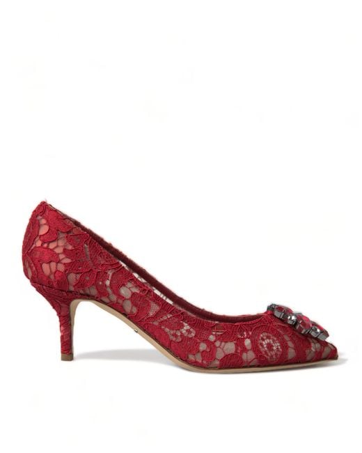 Dolce & Gabbana Red Taormina Lace Crystal Heels Pumps Shoes