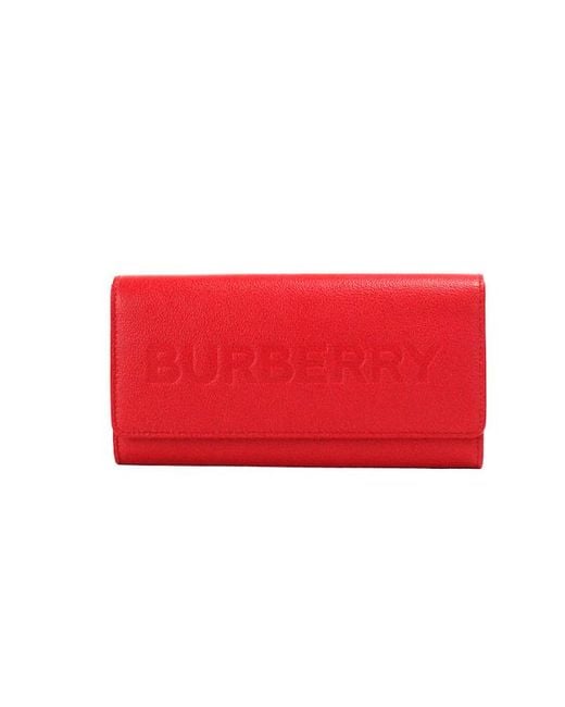 Burberry Red Porter Grained Leather Embossed Continental Clutch Flap Wallet