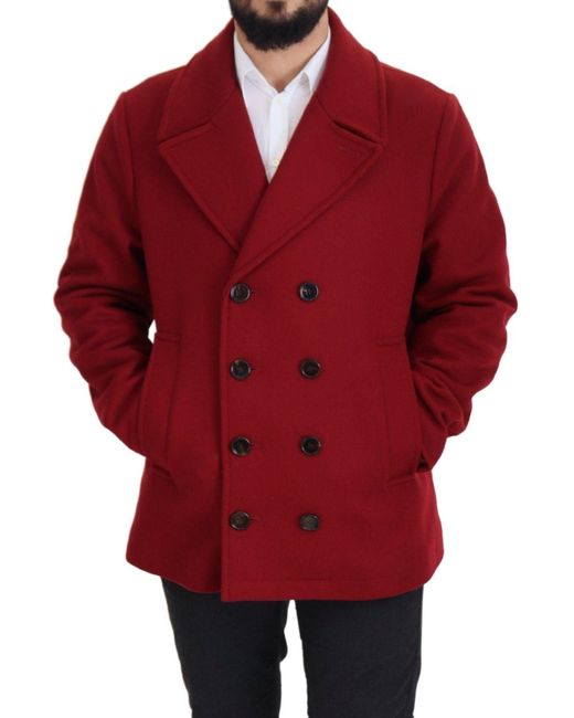 Dolce & Gabbana Wool Double Breasted Coat Jacket in Red for Men | Lyst UK