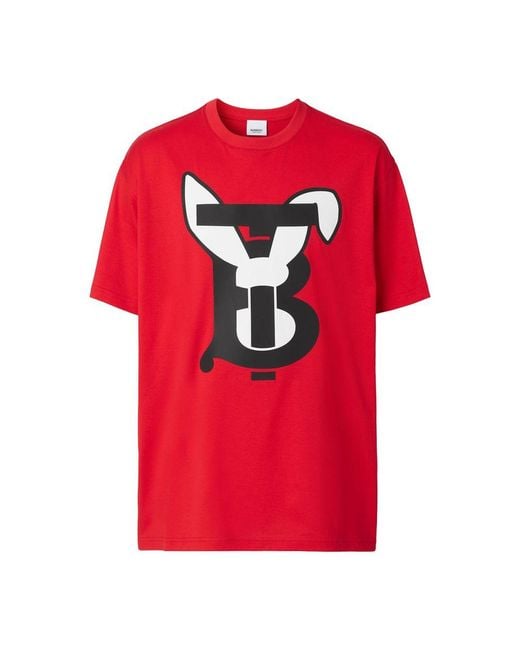 Burberry Classic Red Cotton Tee With Contrasting Print for men