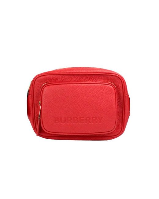 Burberry Red Small Branded Bright Grainy Leather Camera Crossbody Bag