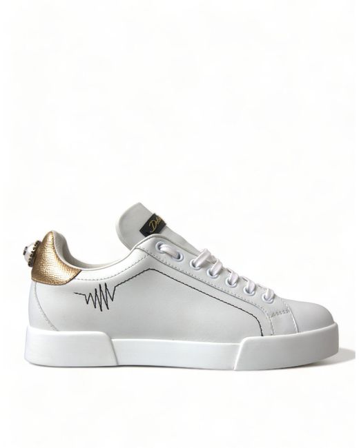 Dolce & Gabbana White Leather Portofino Classic Sneaker Shoes