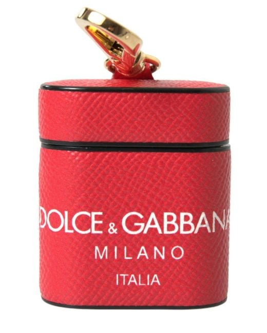 Dolce & Gabbana Red Elegant Calf Leather Airpods Case