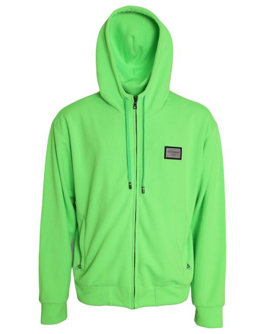 Dolce & Gabbana Green Neon Logo Full Zip Hooded Sweatshirt Sweater for men