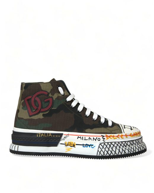 Dolce & Gabbana Black Multicolor Camouflage High Top Sneakers Shoes for men