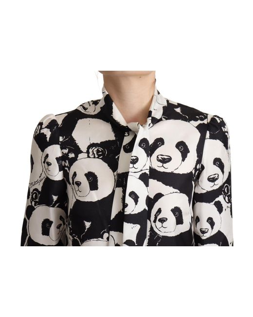 Dolce & Gabbana Black White Panda Print Silk Ascot Collar Top | Lyst