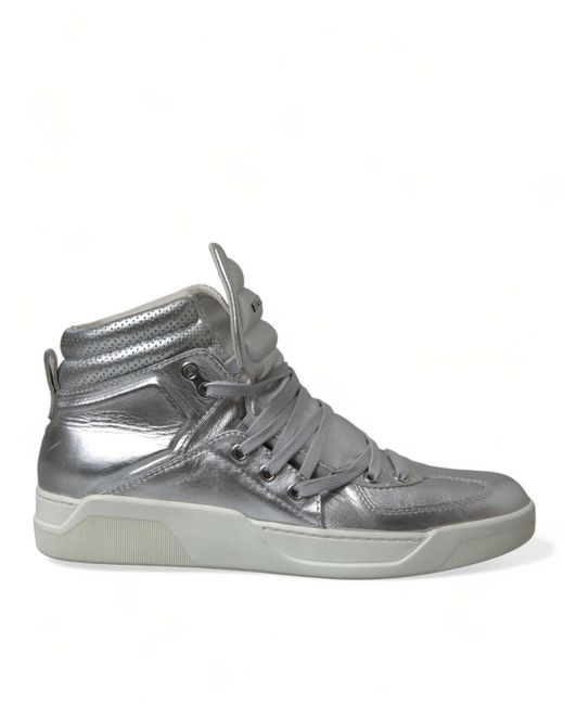 Dolce & Gabbana Gray Silver Leather Benelux High Top Sneakers Shoes for men