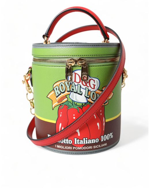 Dolce & Gabbana Green Multicolor Leather Sicilian Carretto Dg Girls Bucket Bag