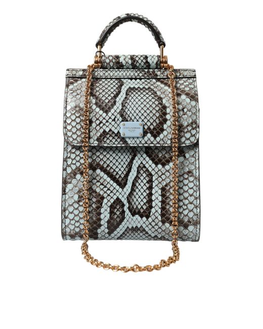 Dolce & Gabbana Gray Blue Exotic Leather Logo Phone Crossbody Purse Bag