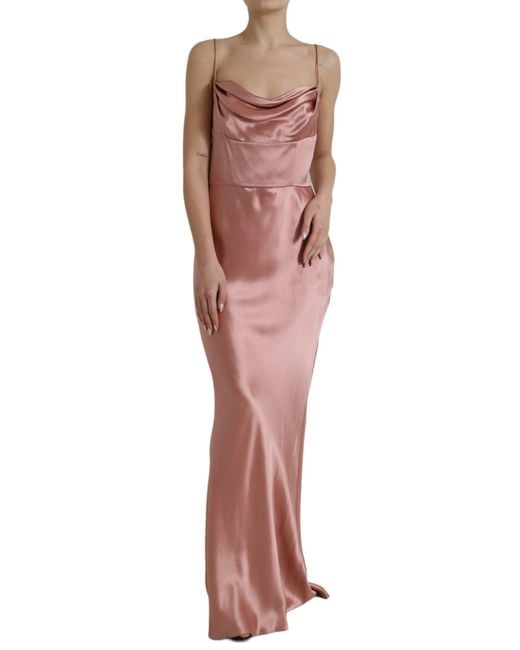 Dolce & Gabbana Red Pink Silk Spaghetti Straps Long Gown Dress
