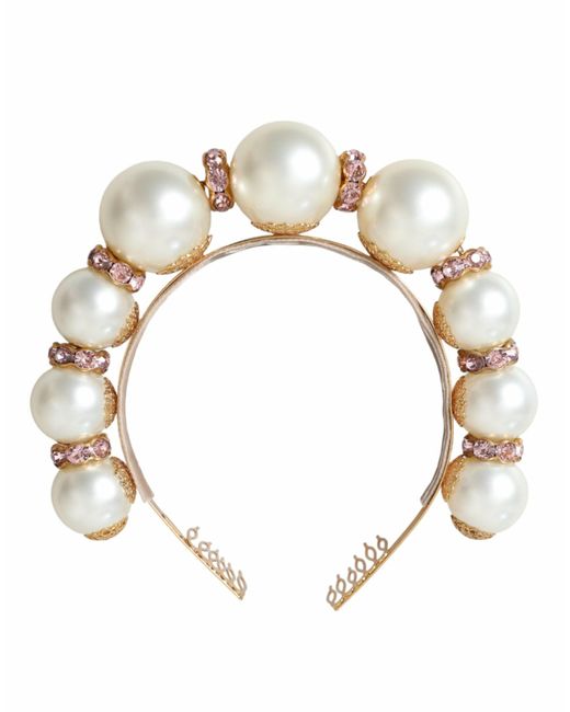 Dolce & Gabbana White Faux Pearl Crystal Embellished Headband Diadem