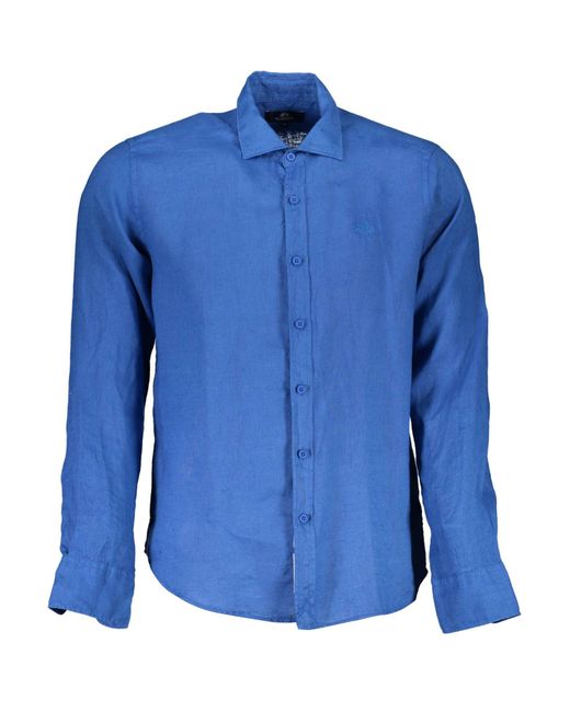 La Martina Blue Linen Shirt for men