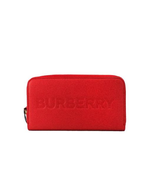 Burberry Red Elmore Embossed Logo Leather Continental Clutch Wallet