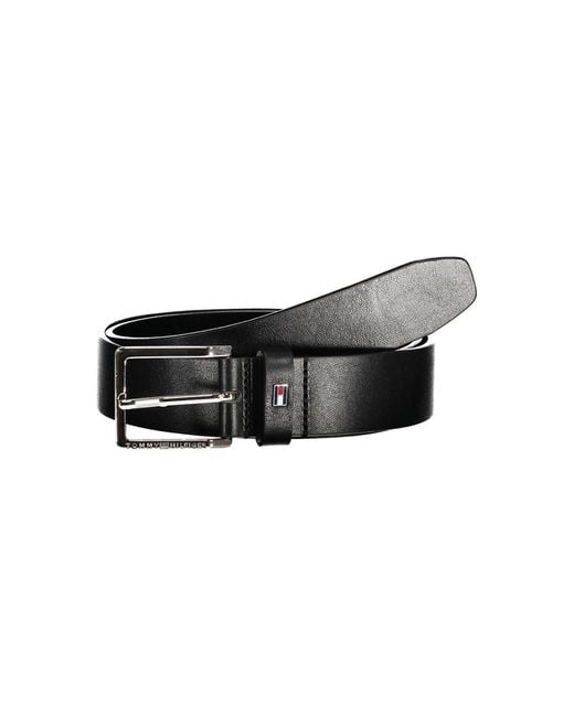 Tommy Hilfiger Black Elegant Leather Belt With Metal Buckle for men