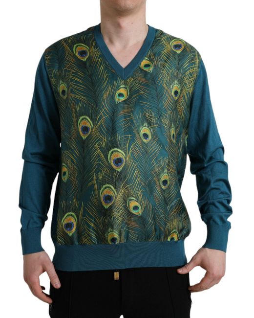 Dolce & Gabbana Green Peacock Feather Pullover Sweater for men