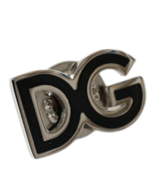 Dolce & Gabbana Black Dg Logo Silver Tone Brass Pin Brooch for men